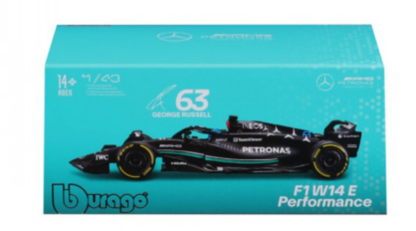 Formula 1 Mercedes-AMG Petronas W14 George Russell Official Diecast 1:43 Scale Model with Helmet