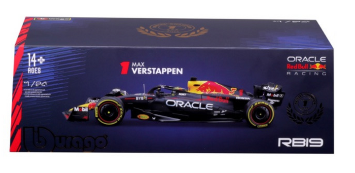 Formula 1 Red Bull Racing RB19 Max Verstappen Official Diecast Model with Mini Helmet F1 Replica (1:24 Scale)