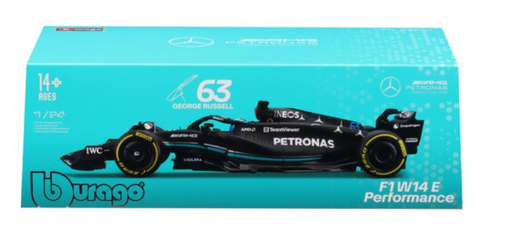 Formula 1 Mercedes-AMG Petronas W14 George Russell Official Diecast Model with Helmet (1:24 Scale)