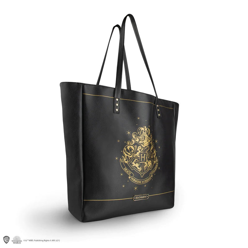 Harry Potter Hogwarts Black PU Leather Shopping Bag, side angle