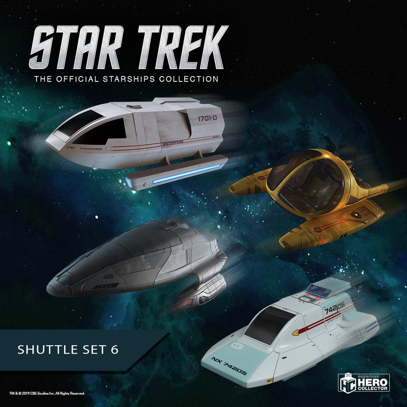 Shuttlecraft Set 6 (Sphinx Workpod, Type-18 Shuttlepod, Galileo-type Shuttlecraft Hawking and Janeway's Armored S, side angle