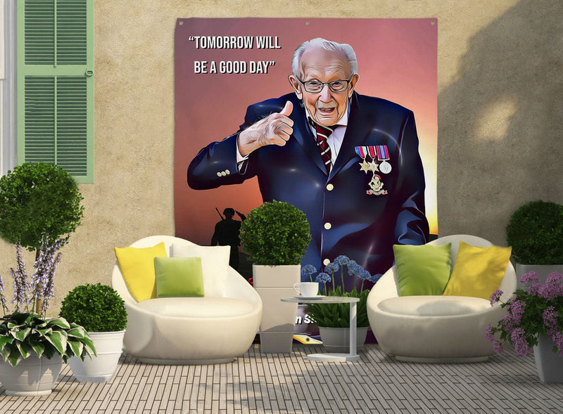 Captain Sir Tom - Poppy Field - Portrait Garden Banner - 61 x 79 collectible from https://britishmade.gifts/