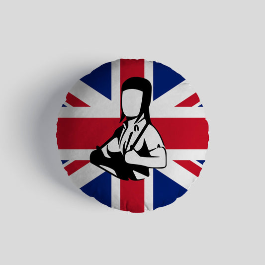 Skinhead Girl Union Jack 14 Round Throw Cushion collectible from https://britishmade.gifts/