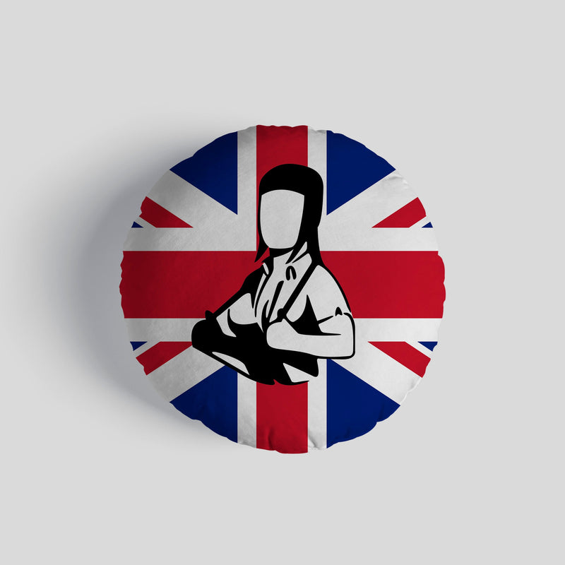 Skinhead Girl Union Jack 14 Round Throw Cushion collectible from https://britishmade.gifts/