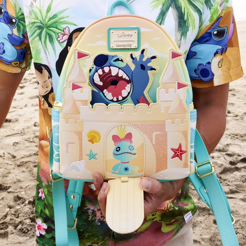 Loungefly Disney Stitch Sandcastle Beach Surprise Mini Backpack, close-up detail