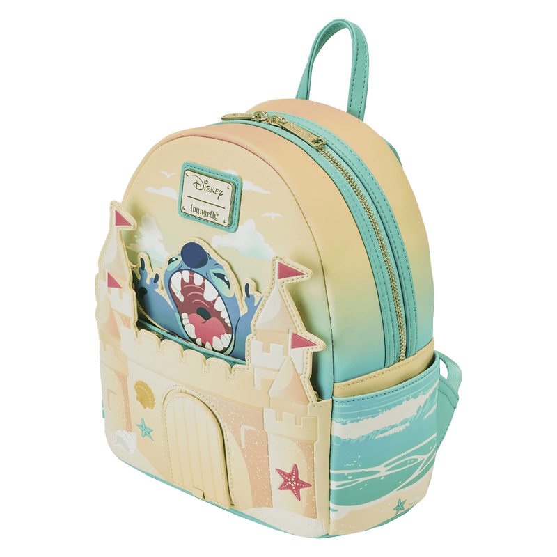 Loungefly Disney Stitch Sandcastle Beach Surprise Mini Backpack, side angle