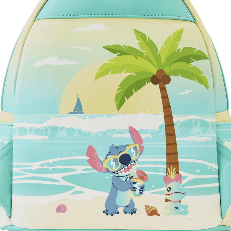 Loungefly Disney Stitch Sandcastle Beach Surprise Mini Backpack, in display