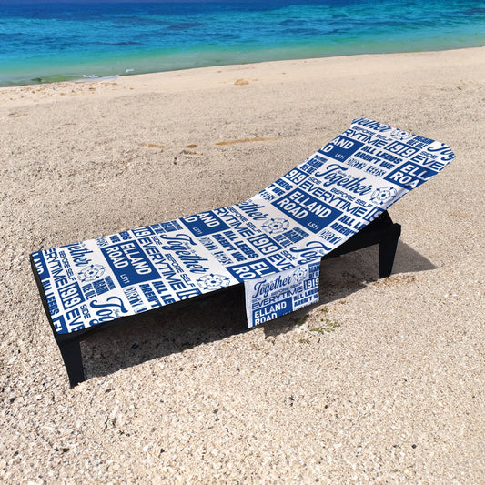 Leeds - Word Montage - White & Blue - Sunbed Towel collectible from https://britishmade.gifts/