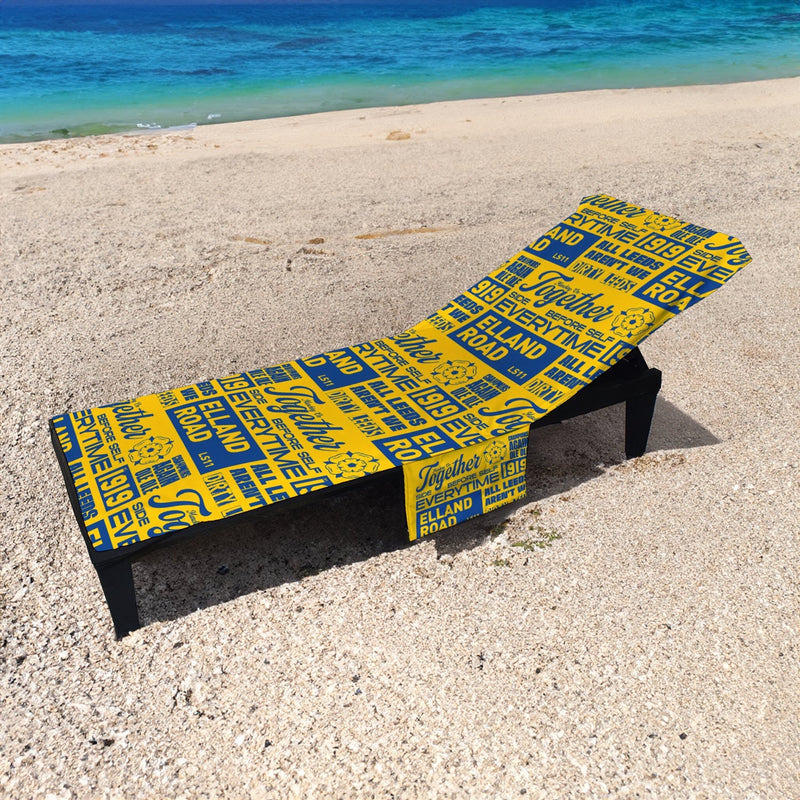 Leeds - Word Montage - Yellow & Blue - Sunbed Towel collectible from https://britishmade.gifts/