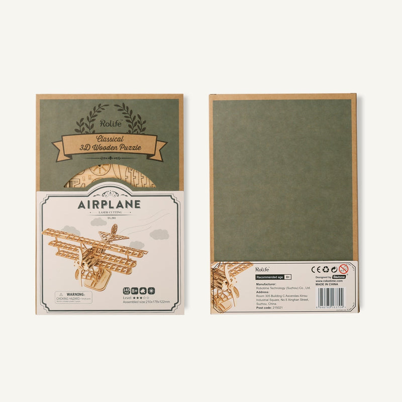Airplane Bi-Plane TG301 3D Wooden Puzzle, packaging shot