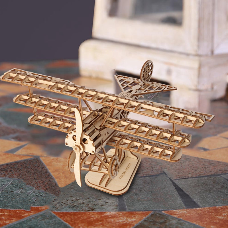 Airplane Bi-Plane TG301 3D Wooden Puzzle, side angle