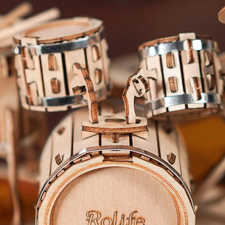 Drum Kit - Rokr 3d Wooden Puzzle, close-up detail