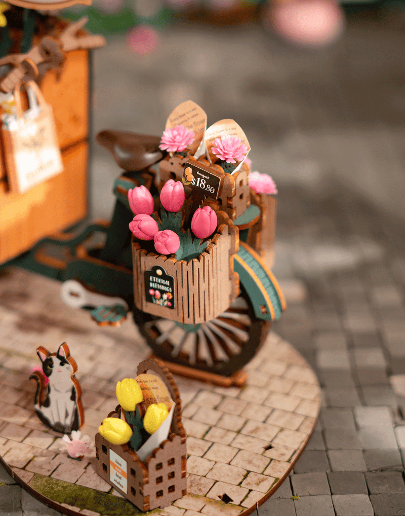 Blossom Cart 3D Wooden Puzzle, close-up detail