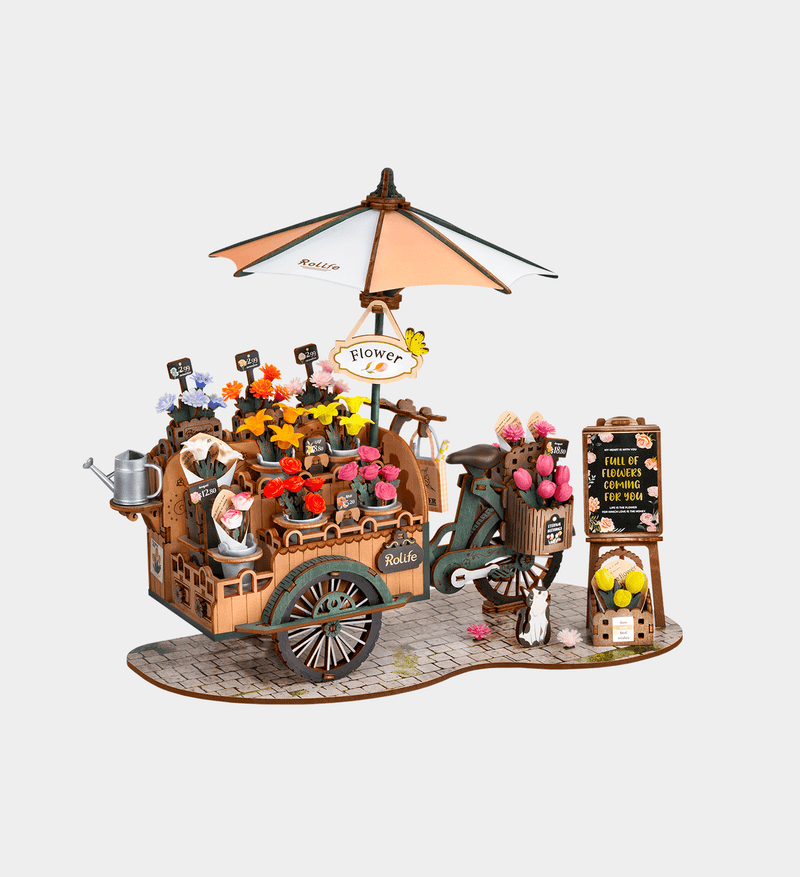 Blossom Cart 3D Wooden Puzzle, in display