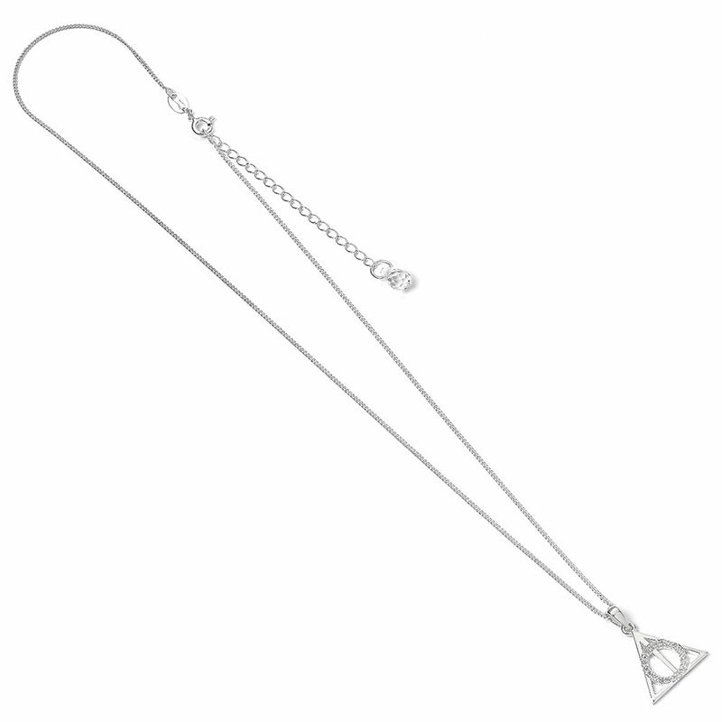 Harry Potter Sterling Silver Deathly Hallows Crystal Necklace, side angle