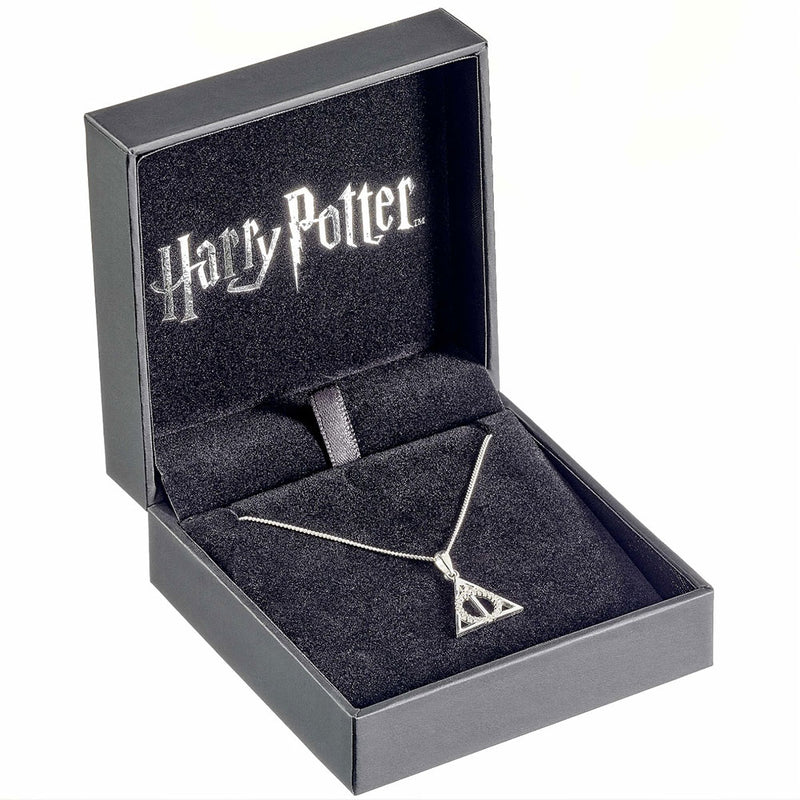 Harry Potter Sterling Silver Deathly Hallows Crystal Necklace, close-up detail