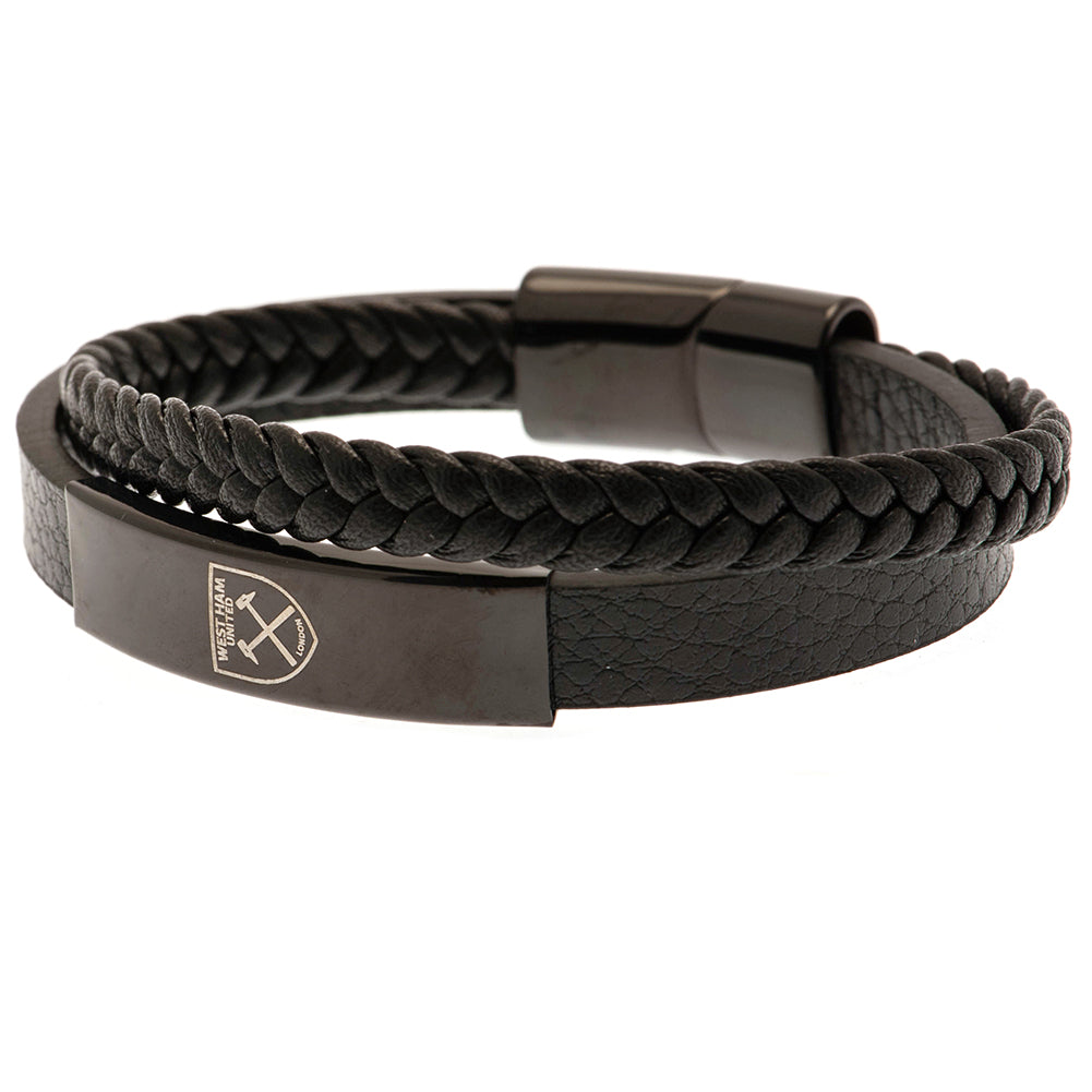 West Ham United FC Black Leather Bracelet