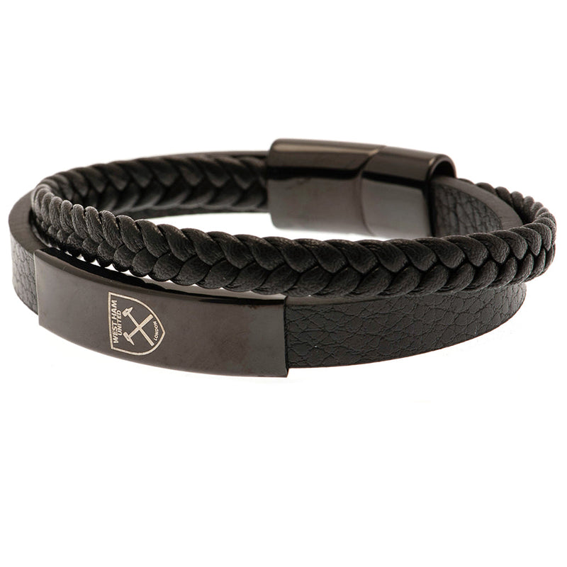 West Ham United FC Black Leather Bracelet, alternate view
