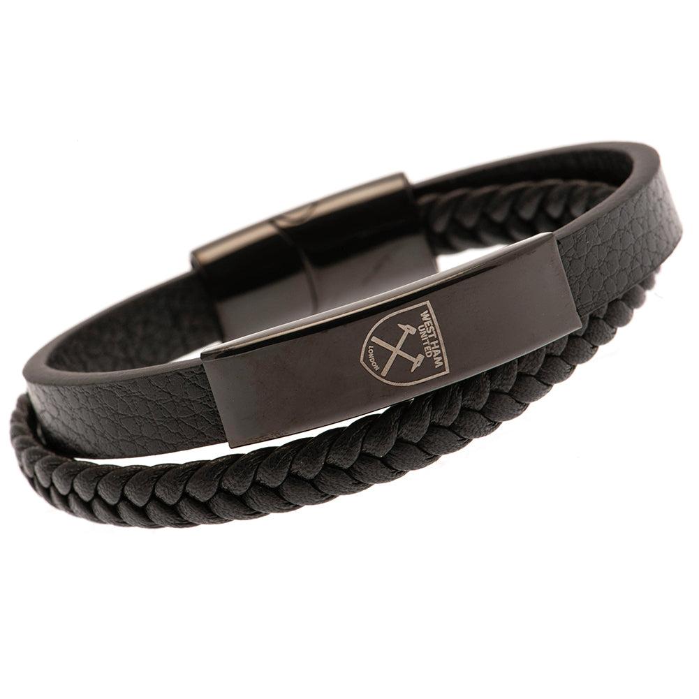 West Ham United FC Black Leather Bracelet