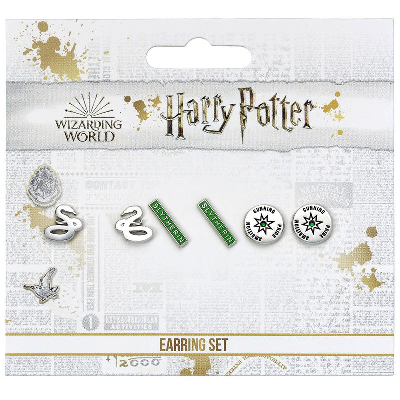 Harry Potter Silver Plated Earring Set Slytherin, rear view