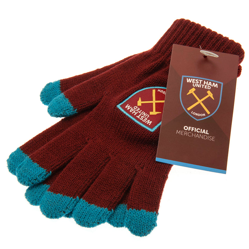 West Ham United FC Touchscreen Knitted Gloves Adults, side angle