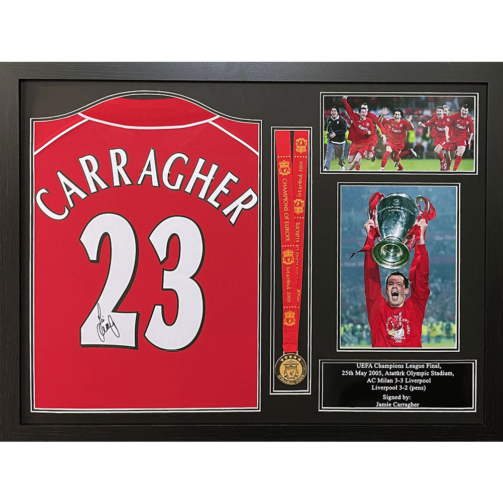 Liverpool FC Jamie Carragher Signed Shirt & Medal (Framed)