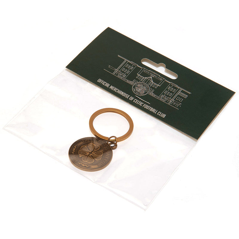 Celtic FC Antique Gold Crest Keyring, side angle