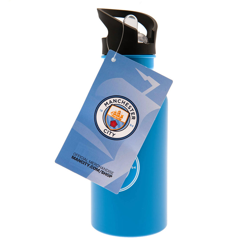 Manchester City De Bruyne Aluminium Drinks Bottle, side angle