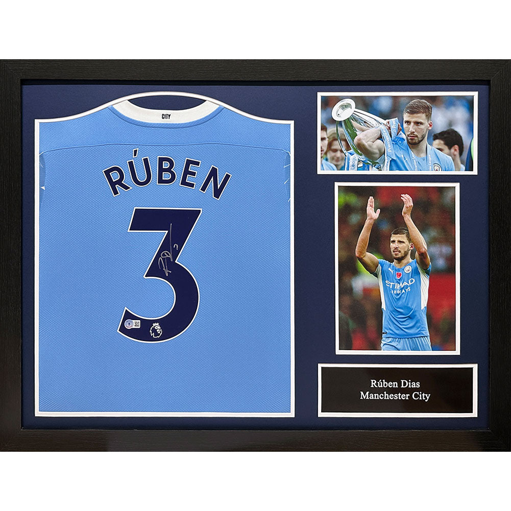 Manchester City FC Ruben Dias Signed Shirt (Framed)
