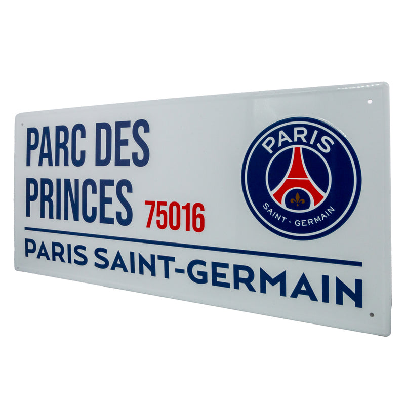 Paris Saint Germain FC White Street Sign, side angle