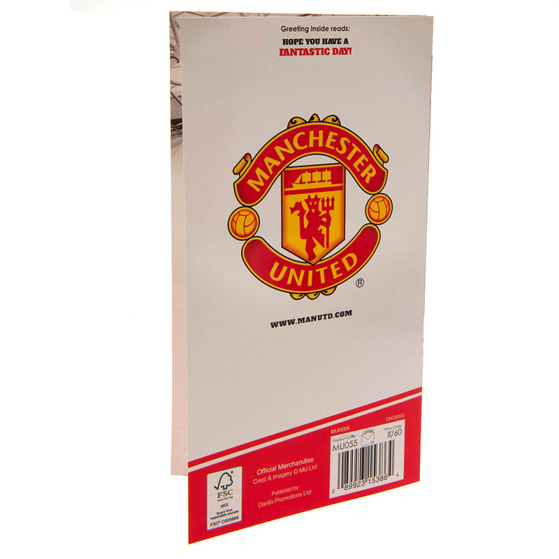 Manchester United FC No. 1 Fan Birthday Card, close-up detail