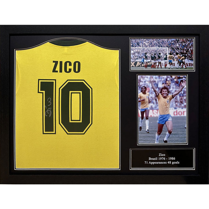 Brazil 1982 Zico Signed Shirt (Framed)