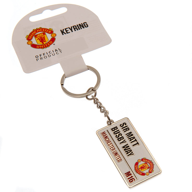 Manchester United FC Embossed Street Sign Keyring, side angle