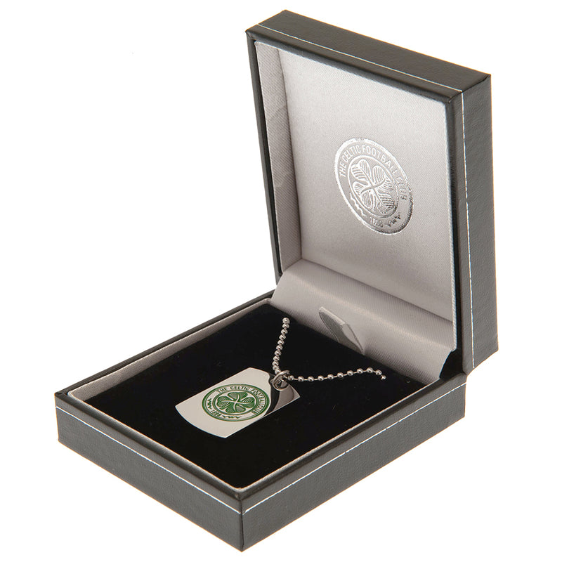 Celtic FC Enamel Crest Dog Tag & Chain, side angle