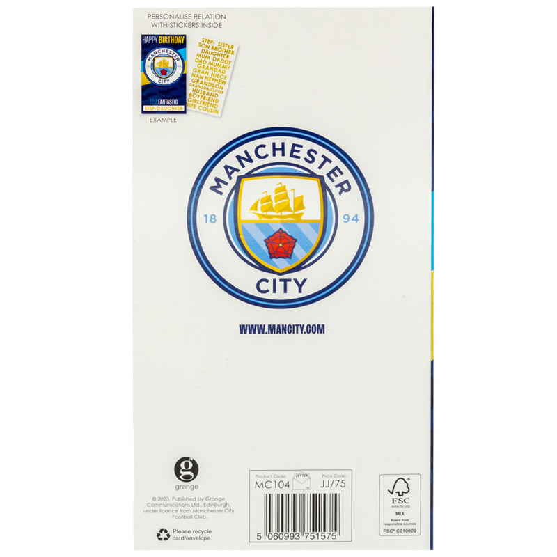 Manchester City FC Personalised Birthday Card, rear view