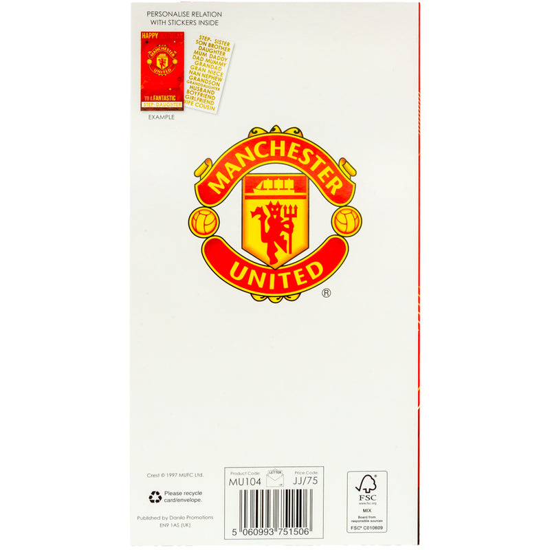 Manchester United FC Personalised Birthday Card, rear view