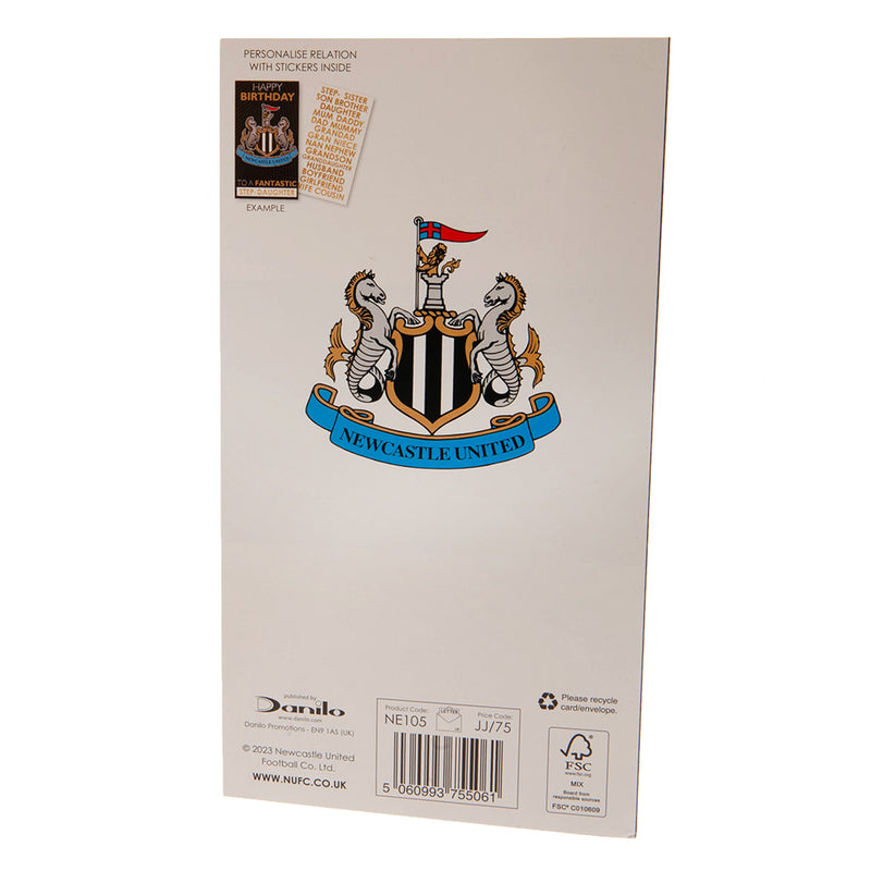 Newcastle United FC Personalised Birthday Card, rear view
