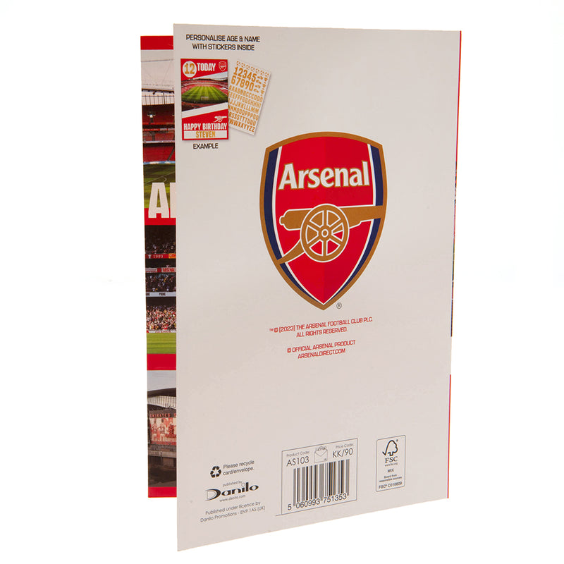 Arsenal FC Birthday Card With Stickers, rear view