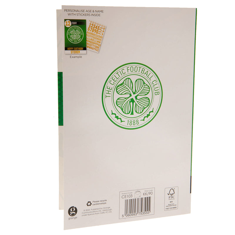 Celtic FC Birthday Card With Stickers, rear view