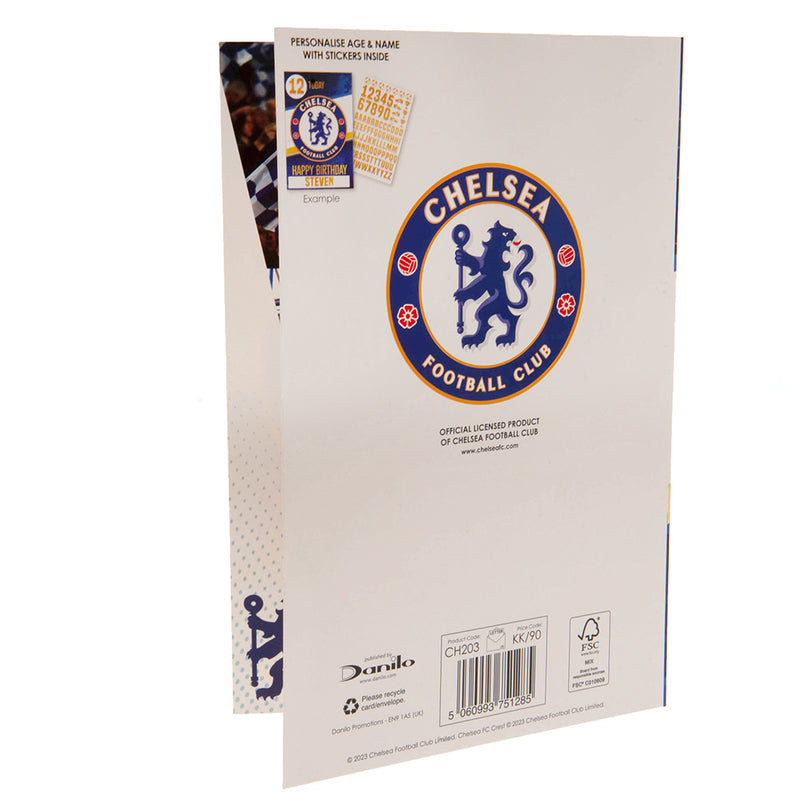 Chelsea FC Birthday Card With Stickers, rear view
