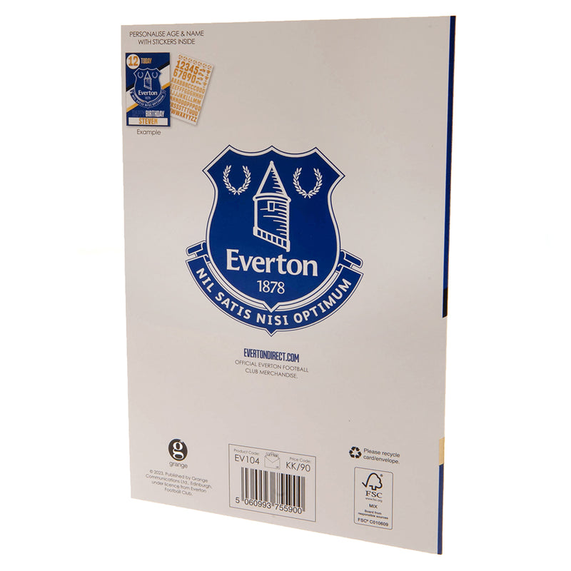 Everton FC Birthday Card With Stickers, rear view
