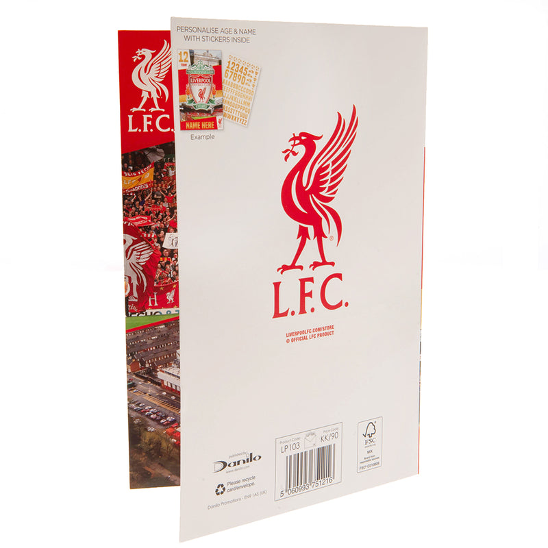 Liverpool FC Birthday Card With Stickers, rear view
