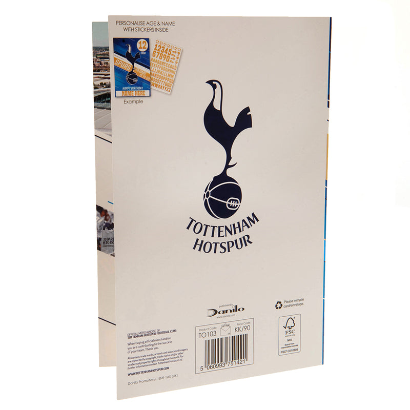 Tottenham Hotspur FC Birthday Card With Stickers, rear view