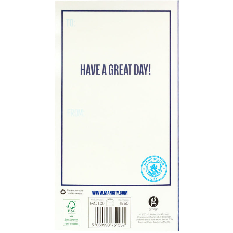 Manchester City FC Crest Birthday Card, close-up detail