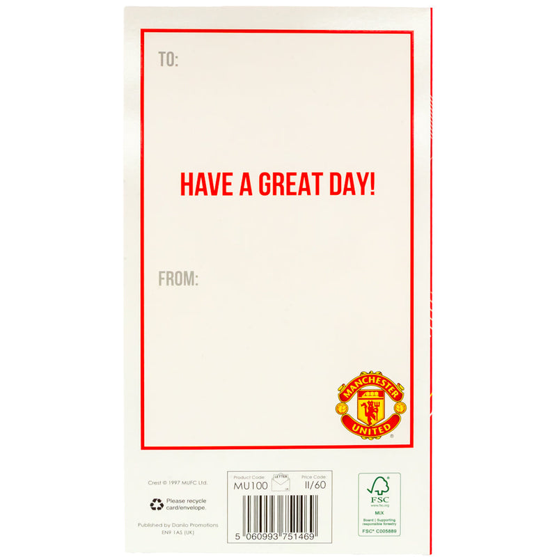 Manchester United FC Glory Glory Birthday Card, close-up detail