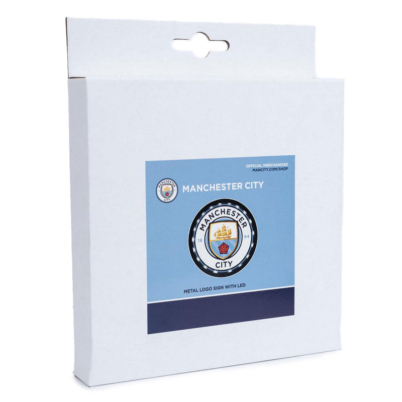 Manchester City FC Metal LED Logo Sign, close-up detail