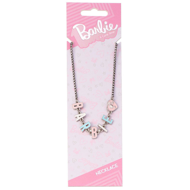 Barbie Silver Plated Enamel Letter Necklace, side angle