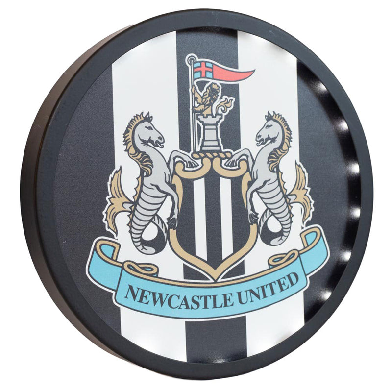 Newcastle United FC Metal LED Logo Sign, side angle