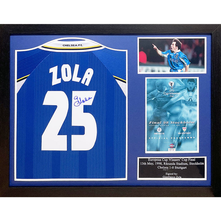 Chelsea FC 1998 Gianfranco Zola Signed Shirt (Framed)