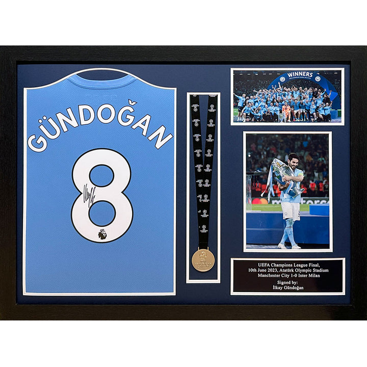 Manchester City FC Ilkay Gundogan Signed Shirt & Medal (Framed)
